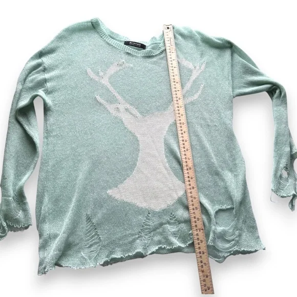 ROMWE mint distressed deer sweater sheer knit long sleeve - Picture 9 of 9